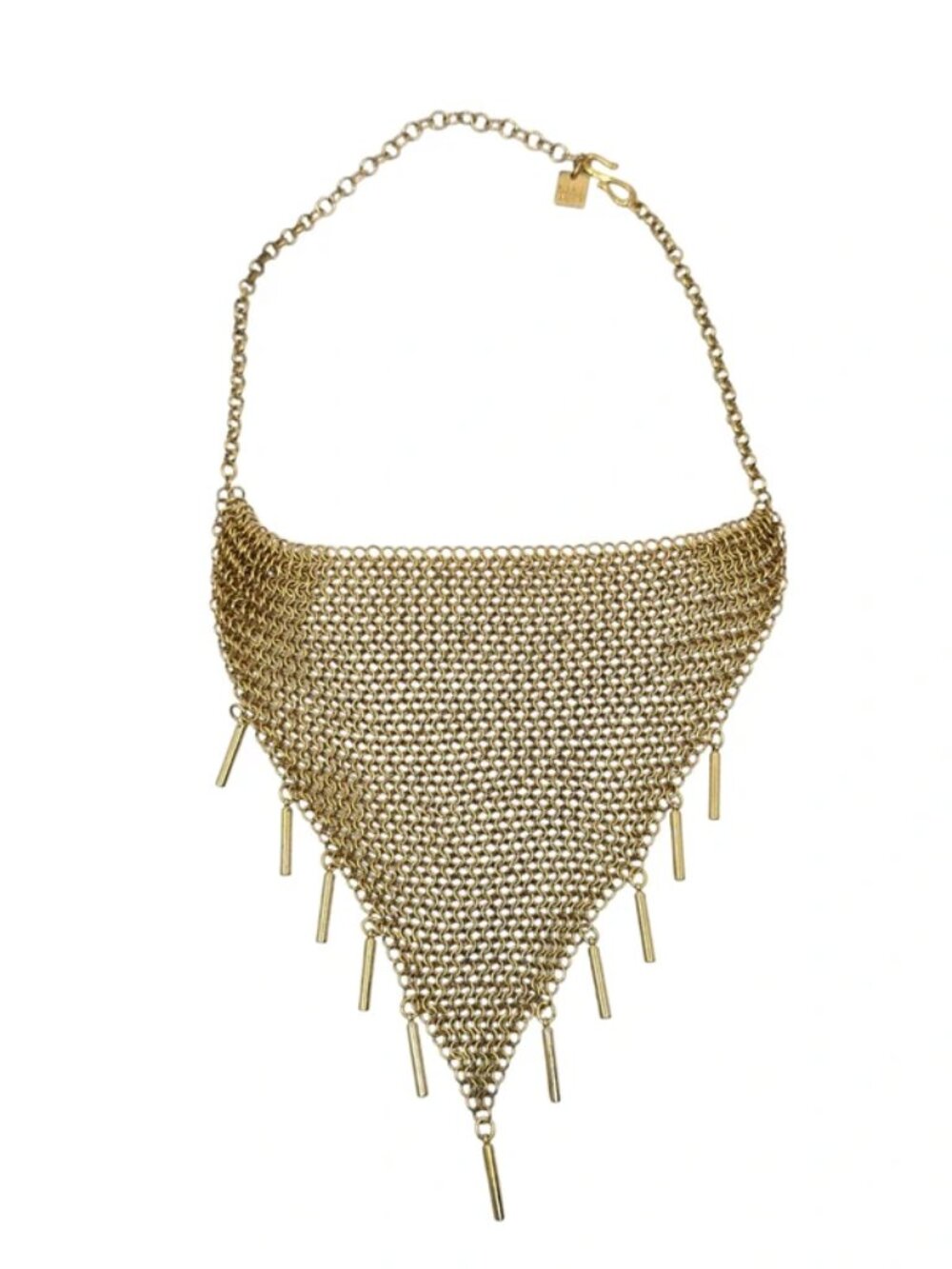 Vintage Nine West Gold-Tone Chainmail Bib Necklace with Fringe Drops
